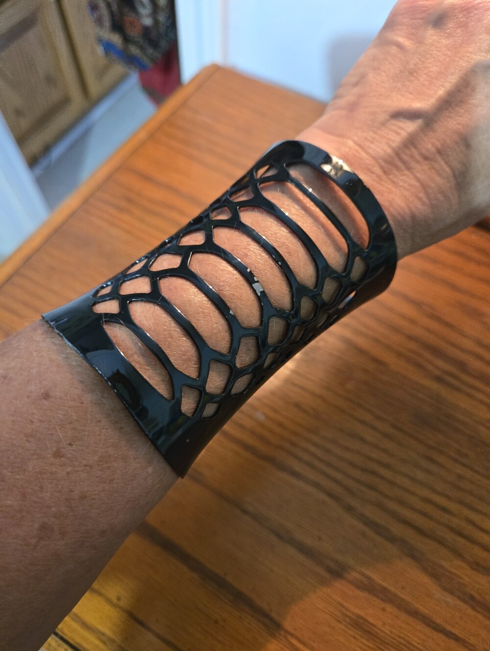 Black Cutout Wide Cuff Bracelet - Unbranded